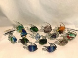 Large lot of art glass fish sculptures, some are marked Dynasty Gallery, largest approx 3x4x6 inches