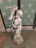 Vintage cement bird bath pillar base with cherub design. Measures approx 31x10x8 inches.