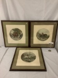 Lot of 3 framed W.J. Slayer hunting scene prints: A Flying Leap, Gone Away, The Return Home