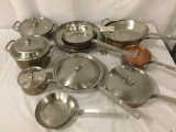 Lot of Legion Utensils copper/ stainless steel cooking pans w/ lids, 13 pots and pans with 6 lids