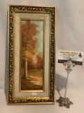 Framed vintage original painting signed by artist Y. Wood, approx 7.5 x 16 inches