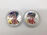 Two American Historical society colorized 1oz silver eagle bullion coins. 1999 and 2001.