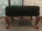 Black ottoman w/cabriole legs, some staining & scratchs, see pics, approx. 21x27x13 inches.