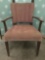 Vintage arm chair w/purple upholstery & some wear, see pics. Approx. 26x28x24 inches.