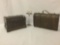 Two wooden antique style trunks, incl. a mini luggage trunk & a chest w/ leather straps.