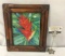 Print of tropical flower in bamboo frame by Nancy Forbes. Approx 14x12x1 inches.