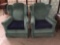 Pair of green and blue upholstered arm chairs.