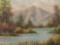 Small original framed oil painting of mountain landscape, unsigned, approx. 13x11x2 inches.