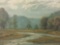 Vintage framed acrylic artwork piece of river landscape, unsigned, approx. 18x16x2 inches.