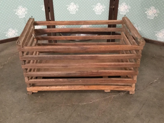 Antique small slatted wooden crate w/ no lid, approx 12 x 12 x 21 inches