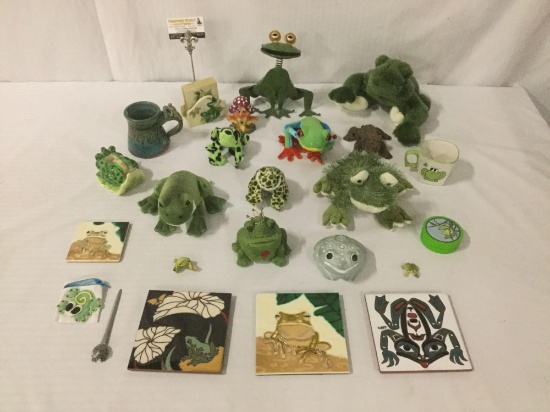 24 frog items, incl. frog tiles, stuffed animals, a letter opener, cups, a tape dispenser, & more!