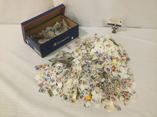 Box filled w/ hundreds of U.S. stamps, approx. 12x8x4.5 inches.