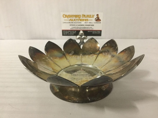 Eales 1779 silverplate lotus flower candy dish, approx. 7x7x2.5 inches.