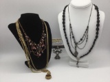 Four pieces of estate jewelry, incl. bead, metal, & rhinestone necklaces.