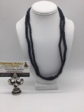 Two blue stone bead necklaces, approx. 24x0.5x0.25 inches.