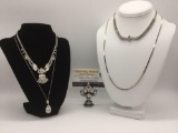 Four estate jewelry necklaces, w/rhinestones & one sterling silver pendant.