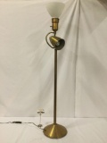 Copper tone floor lamp w/two lights, some wear, see pics. Bottom light tested & working.