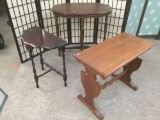 3 wooden hall tables, incl. a demilune table, & two other tables, some wear on all, see pics.