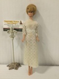 Vintage 60s Mattel Inc. Barbie doll w/blonde bubble cut & white dress.