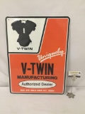 V-Twin manufacturing authorized dealer metal advertising sign. Approx 24x16 inches.