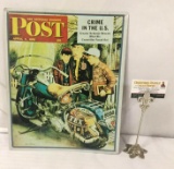 Saturday Evening Post 1951 cover reprint metal sign feat. motorcycle/kids - Crime in the US