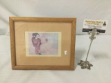 Framed print of Japanese woman in repose. Approx 11x9 inches.