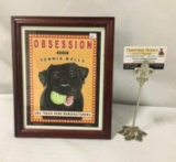 Framed Retro Pets comedic dog & tennis ball print by Krista. Approx 12x9.5 inches.