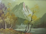 Vintage original framed oil painting of mountain landscape, signed by unknown artist Donald.