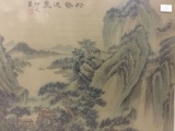 Asian artwork piece depicting a mountainous landscape scene, approx. 15x12x1 inches.