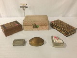 Six metal & wood boxes, incl. boxes from the USSR & India, jewelry boxes, & more.