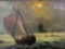 Framed vintage original oil painting of ships at sea, signed by artist I. Jameson approx 21x13x3 in.