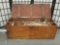 Vintage wooden tool chest/crate filled w/ copper wire & misc. items, approx. 34x12x11 inches.