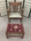 Antique mission style wooden rocking chair & ottoman w/ floral upholstery approx. 32x26x33 inches