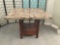 Tall stone top table with drawer. Approx 48x48x36 inches.