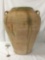 Large vintage three-handled ceramic olive oil vessel / urn, shows wear/missing handle 23x23x29 in.