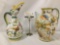 2 vintage painted ceramic pieces, incl. a pitcher w/bird designs & an olive oil vase