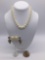 Lot of 3: Victorian 12k gold filled buckle brooch, tassel earrings, French ivory necklace/earrings