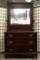 Antique three-drawer vanity dresser w/mirror, after-market gargoyle pulls, shows wear, missing pull