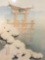 Framed Asian print of a Torii/Pailou arch scene, approx. 23x22x2.75 inches.
