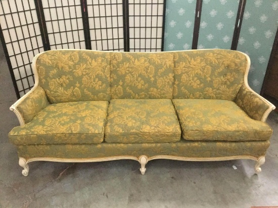 Vintage Montes Furniture Co. (Portland, OR) floral upholstered couch. Approx 80x34x32 inches.