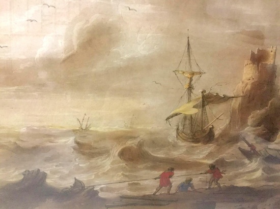 Framed vintage R. Earlom...print No.33 of original Claude Lorraine drawing of raging sea scene