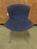 Knoll Bertoia designed modern side chair w/ navy blue cushion. Approx 29x22x22 inches
