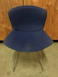 Knoll Bertoia designed modern side chair w/ navy blue seat cushion (shows wear). Approx 29x22x22 in.