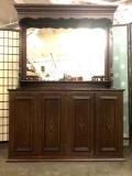 Dark wood cabinet w/ mirror, some minor wear, sold as is. Approx. 55x22x78 inches.