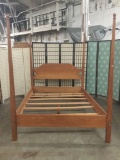 Oak king size four poster bed frame, some wear/scratches, see pics, approx. 87x64x80 inches.