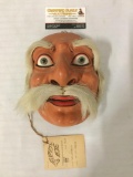 Legendary wise adviser wooden mask from Indonesia, signed by artist Ida Bagus Anom approx. 7x9x4 in.