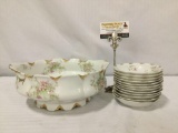 13 pieces of...Haviland Limoges china. Serving bowl measures approx 11x9.5 inches.