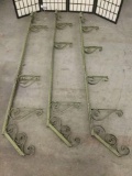 3 large decorative green metal wall mountable shelf brackets, approx. 82x7x12 inches each.