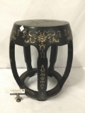 Hand carved Asian stool/stand with bird motif. Approx 18.5x16x16 inches.