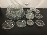 35 pieces Heisey Lariat dishware - Plates, bowls, mayo, relish, candy dish, punch bowl w/platter +